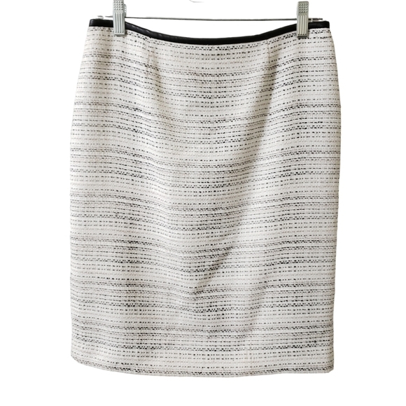 Calvin Klein Tweed Textured Marled Pattern Faux Leather Trim Pencil Skirt Size 2 - Picture 1 of 9